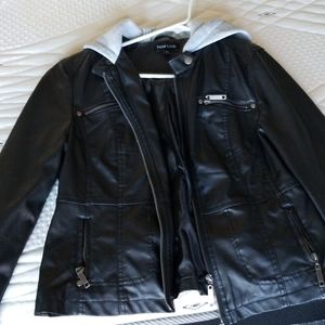 Leather jacket with hoodie